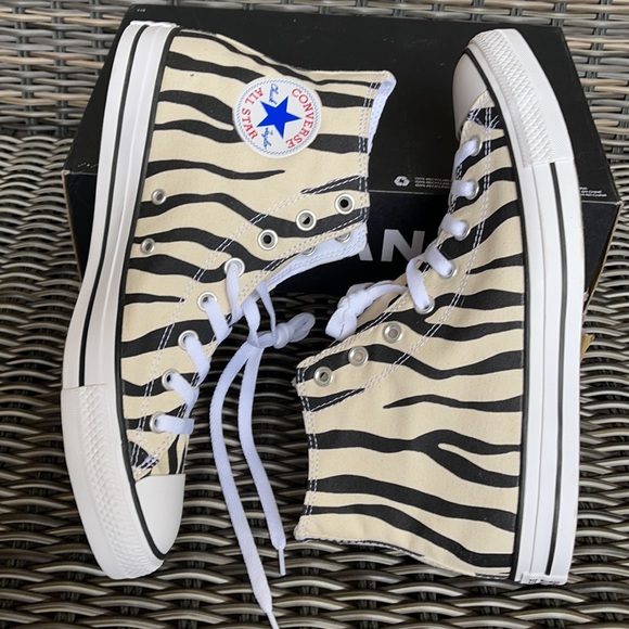 Converse Ctas Hi Black/Greige/White MEN`S Zebra Stripes - Picture 11 of 16